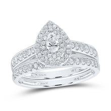  14k White Gold Pear Diamond Halo Bridal Wedding Ring Band Set 3/4 Cttw
