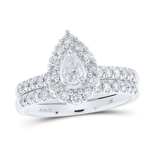  14k White Gold Pear Diamond Halo Bridal Wedding Ring Band Set 1 Cttw