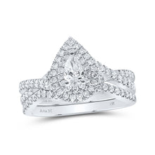  14k White Gold Pear Diamond Halo Bridal Wedding Ring Band Set 1 Cttw