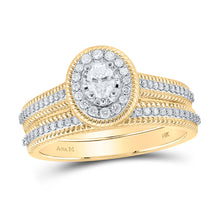  14k White Gold Oval Diamond Halo Bridal Wedding Ring Band Set 1/2 Cttw
