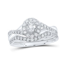  14k White Gold Oval Diamond Halo Bridal Wedding Ring Band Set 3/4 Cttw