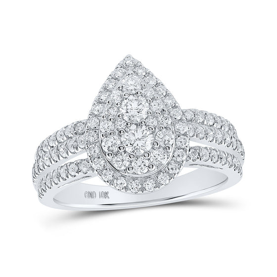 10k White Gold Womens Round Diamond Teardrop Ring 1 Cttw