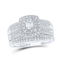  10k White Gold Round Diamond Square Bridal Wedding Ring Band Set 1 Cttw