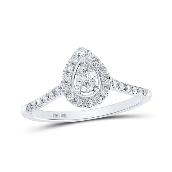 10k White Gold Womens Round Diamond Halo Ring 1/3 Cttw