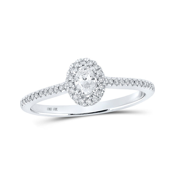 10k White Gold Oval Diamond Halo Bridal Wedding Engagement Ring 1/3 Cttw