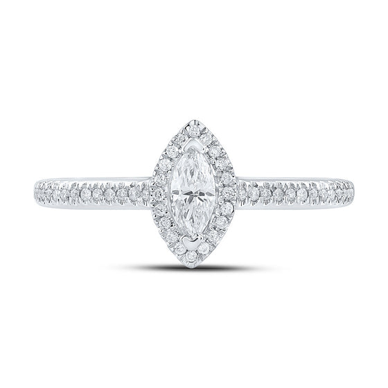 10k White Gold Marquise Diamond Halo Bridal Wedding Engagement Ring 1/3 Cttw
