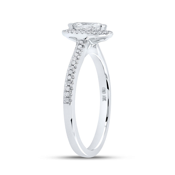 10k White Gold Marquise Diamond Halo Bridal Wedding Engagement Ring 1/3 Cttw