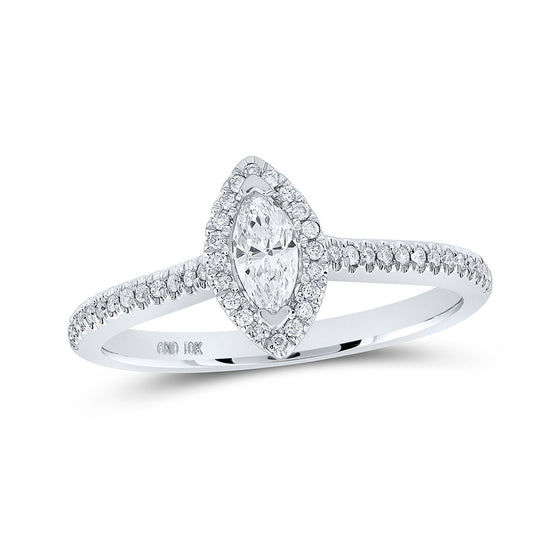 10k White Gold Marquise Diamond Halo Bridal Wedding Engagement Ring 1/3 Cttw