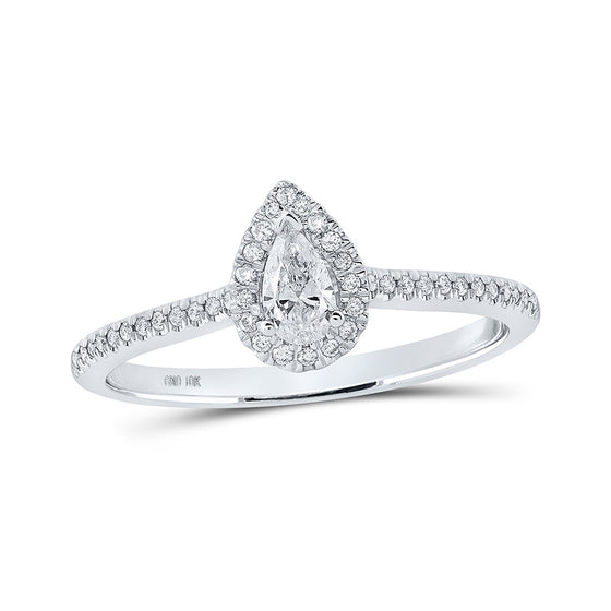 10k White Gold Pear Diamond Halo Bridal Wedding Engagement Ring 1/3 Cttw