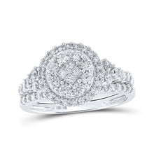  10k White Gold Princess Diamond Cluster Bridal Wedding Ring Band Set 1 Cttw