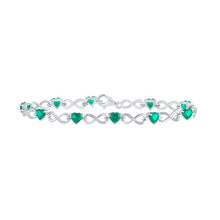  Sterling Silver Womens Heart Synthetic Emerald Infinity Bracelet 5/8 Cttw