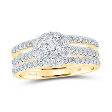  14k Yellow Gold Round Diamond Halo Bridal Wedding Ring Band Set 1-1/4 Cttw
