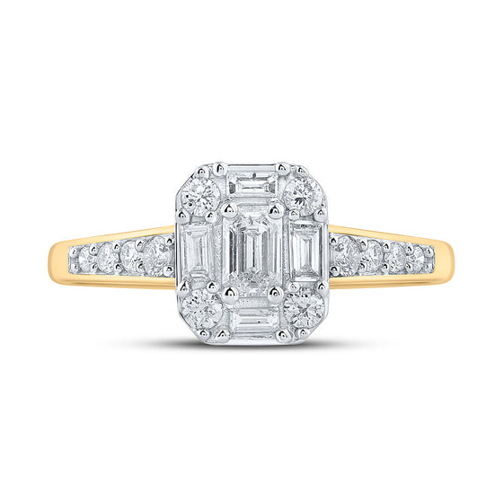 14k Yellow Gold Emerald Diamond Halo Bridal Wedding Engagement Ring 3/4 Cttw