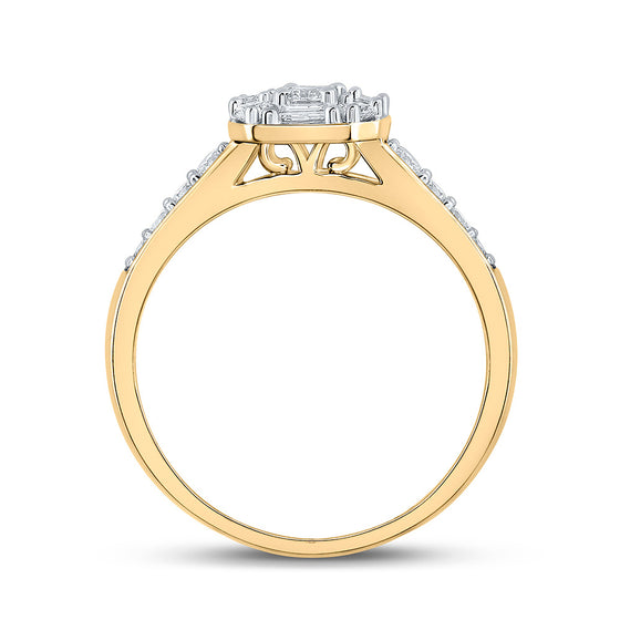 14k Yellow Gold Emerald Diamond Halo Bridal Wedding Engagement Ring 3/4 Cttw