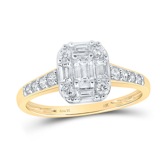 14k Yellow Gold Emerald Diamond Halo Bridal Wedding Engagement Ring 3/4 Cttw