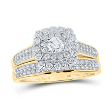  14k Yellow Gold Round Diamond Halo Bridal Wedding Ring Band Set 1 Cttw