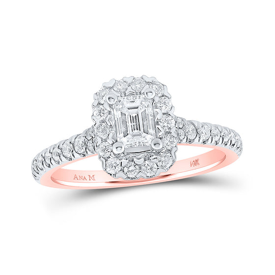 14k Rose Gold Emerald Diamond Halo Bridal Wedding Engagement Ring 1 Cttw