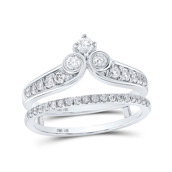 14k White Gold Womens Round Diamond Wrap Enhancer Wedding Band 1/2 Cttw