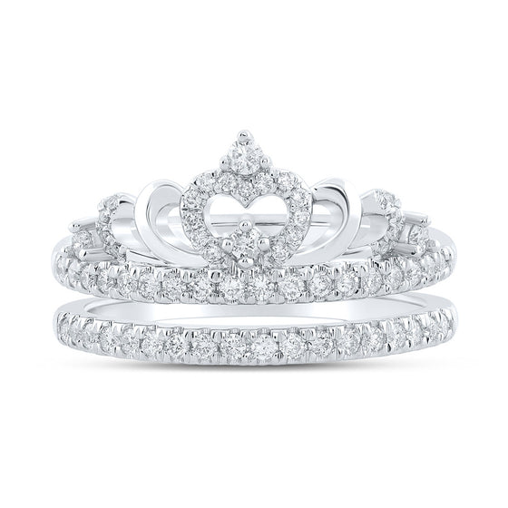14k White Gold Womens Round Diamond Crown Wrap Enhancer Wedding Band 1/2 Cttw