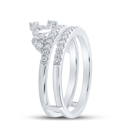 14k White Gold Womens Round Diamond Crown Wrap Enhancer Wedding Band 1/2 Cttw