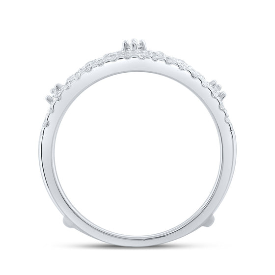 14k White Gold Womens Round Diamond Crown Wrap Enhancer Wedding Band 1/2 Cttw