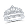 14k White Gold Womens Round Diamond Crown Wrap Enhancer Wedding Band 1/2 Cttw