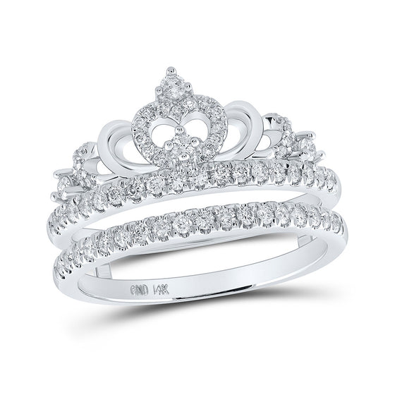 14k White Gold Womens Round Diamond Crown Wrap Enhancer Wedding Band 1/2 Cttw