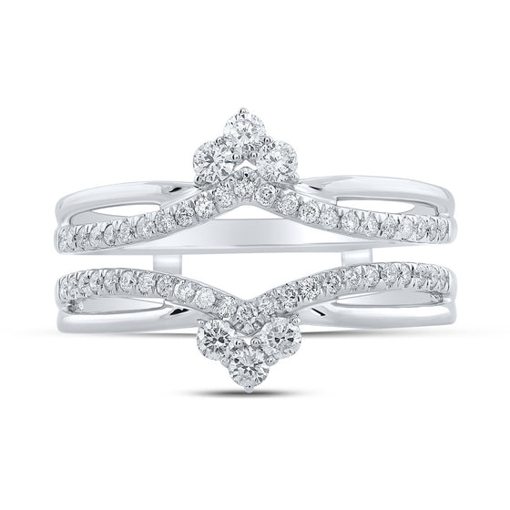 14k White Gold Womens Round Diamond Wrap Enhancer Wedding Band 3/8 Cttw