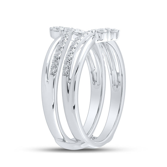 14k White Gold Womens Round Diamond Wrap Enhancer Wedding Band 3/8 Cttw