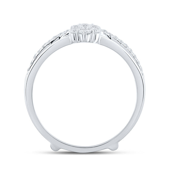 14k White Gold Womens Round Diamond Wrap Enhancer Wedding Band 3/8 Cttw