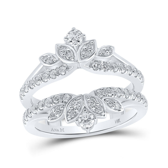 14k White Gold Womens Round Diamond Flower Wrap Enhancer Wedding Band 3/4 Cttw