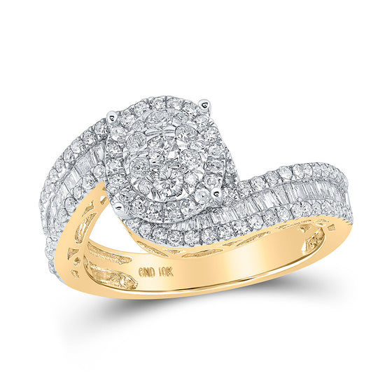 10k Yellow Gold Round Diamond Cluster Bridal Wedding Engagement Ring 1 Cttw