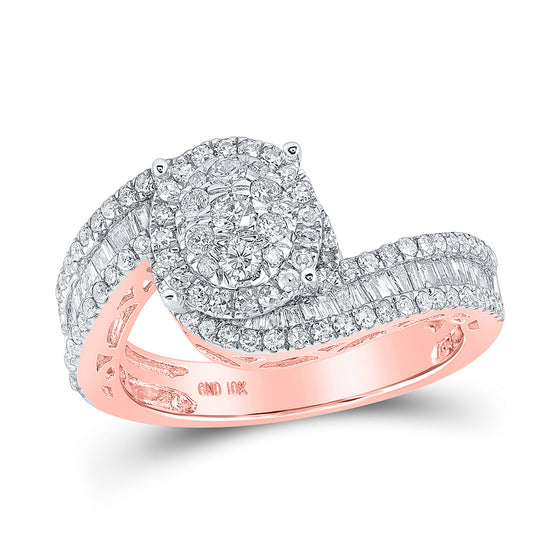 10k Rose Gold Round Diamond Cluster Bridal Wedding Engagement Ring 1 Cttw