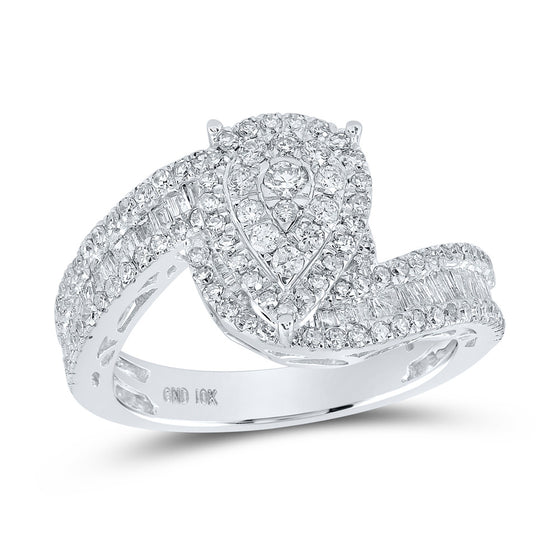 10k White Gold Round Diamond Tear Bridal Wedding Engagement Ring 1 Cttw