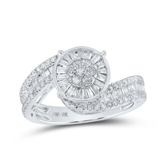 10k White Gold Round Diamond Cluster Bridal Wedding Engagement Ring 1-1/4 Cttw