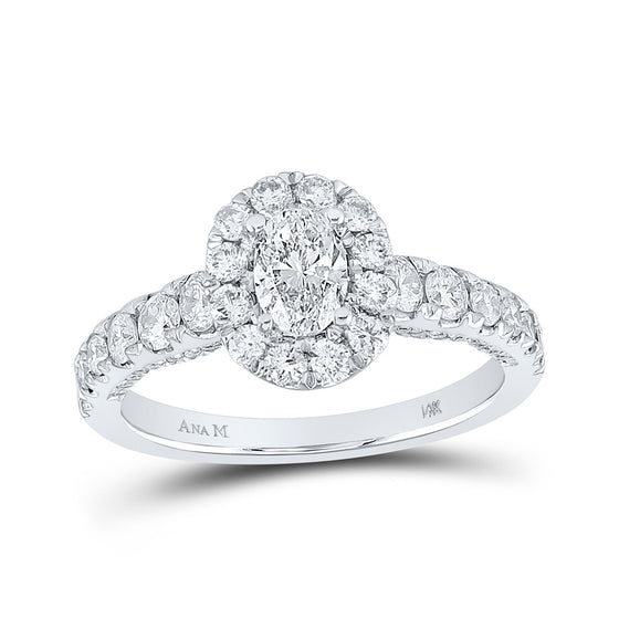 14k White Gold Oval Diamond Halo Bridal Wedding Engagement Ring 1-1/2 Cttw
