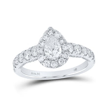  14k White Gold Pear Diamond Halo Bridal Wedding Engagement Ring 1-1/2 Cttw