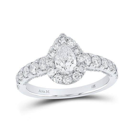 14k White Gold Pear Diamond Halo Bridal Wedding Engagement Ring 1-1/2 Cttw