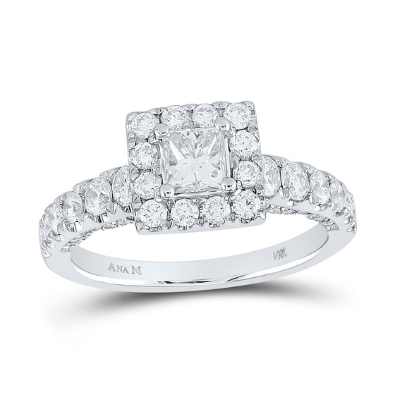 14k White Gold Princess Diamond Halo Bridal Wedding Engagement Ring 1-1/2 Cttw