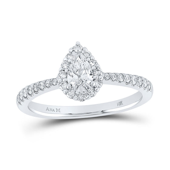 14k White Gold Pear Diamond Halo Bridal Wedding Engagement Ring 5/8 Cttw