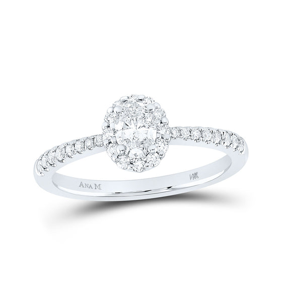 14k White Gold Oval Diamond Halo Bridal Wedding Engagement Ring 1/2 Cttw