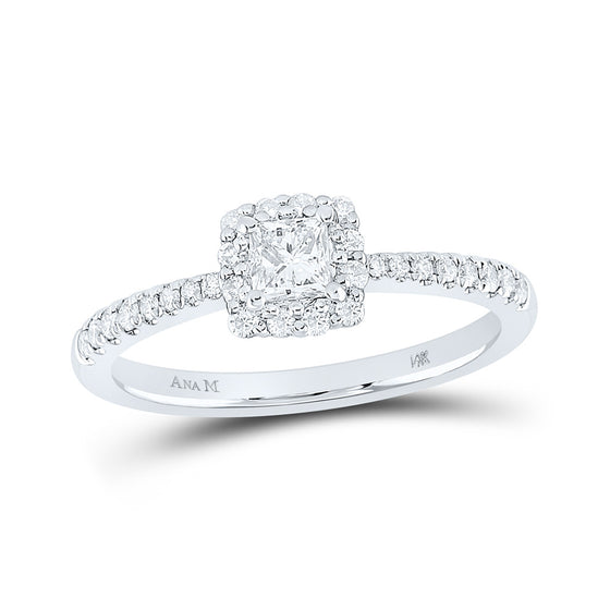 14k White Gold Princess Diamond Square Halo Bridal Wedding Engagement Ring 1/2 Cttw