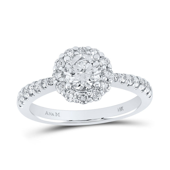 14k White Gold Round Diamond Halo Bridal Wedding Engagement Ring 7/8 Cttw