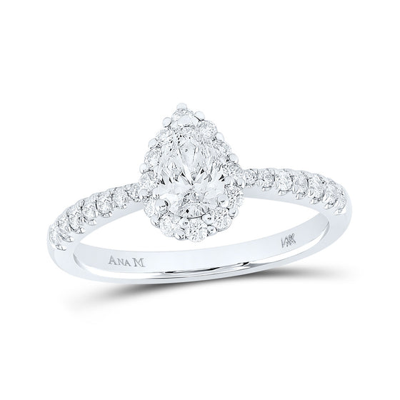 14k White Gold Pear Diamond Halo Bridal Wedding Engagement Ring 7/8 Cttw