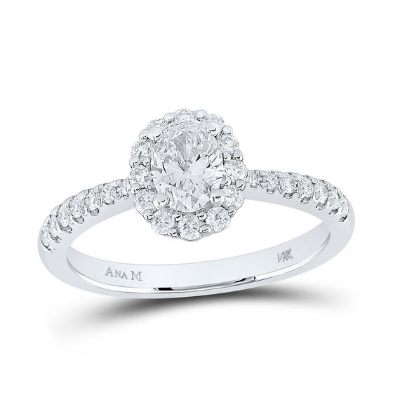 14k White Gold Oval Diamond Halo Bridal Wedding Engagement Ring 7/8 Cttw