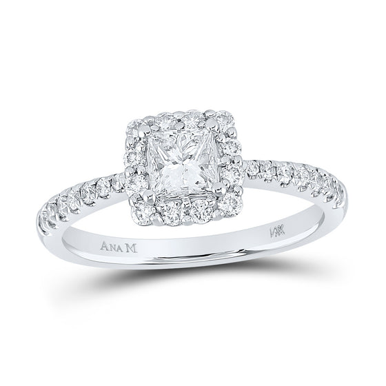 14k White Gold Princess Diamond Square Halo Bridal Wedding Engagement Ring 7/8 Cttw