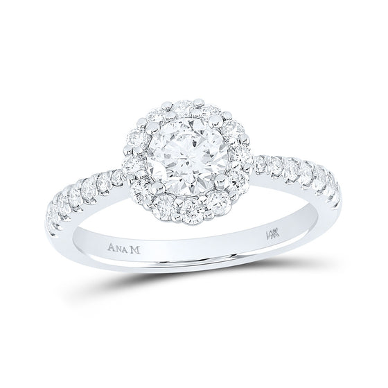 14k White Gold Round Diamond Halo Bridal Wedding Engagement Ring 1-1/5 Cttw