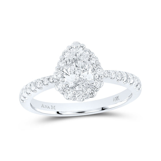 14k White Gold Pear Diamond Halo Bridal Wedding Engagement Ring 1-1/5 Cttw