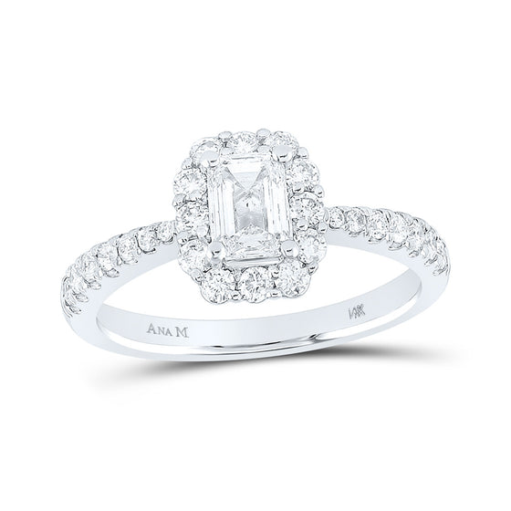 14k White Gold Emerald Diamond Halo Bridal Wedding Engagement Ring 1-1/4 Cttw
