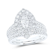  14k White Gold Marquise Diamond Halo Bridal Wedding Ring Band Set 2 Cttw